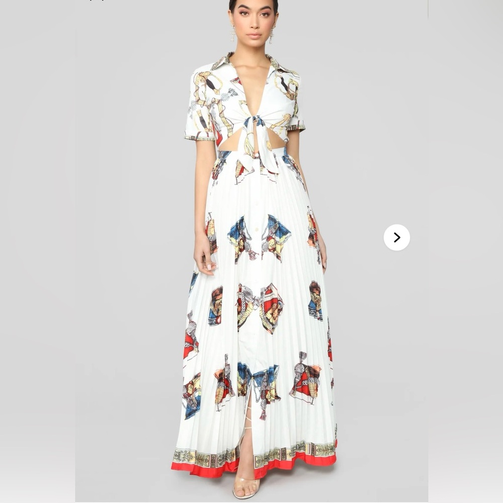FashionNova Pleats To Meet You Maxi Dress - White/Multi